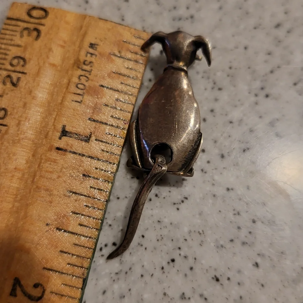Sterling Silver Artisan Dog Brooch with Articulating Wagging Tail 1 5/8